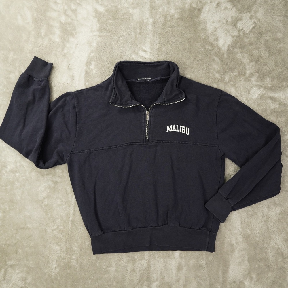 Brandy Melville John Galt Malibu Quarter Zip Sweatshirt Navy Blue Womens OS